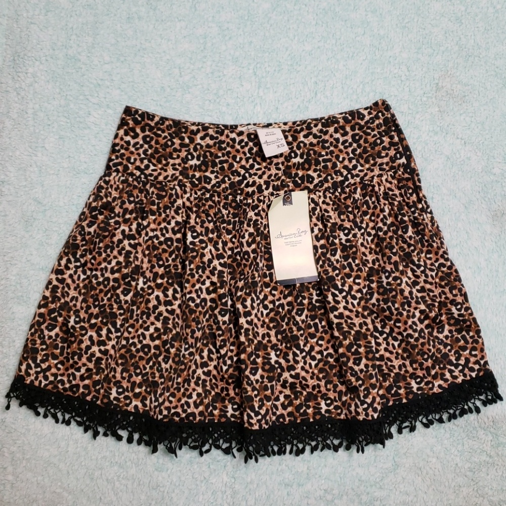 American Rag Cie Leopard Print Finge Skirt XS